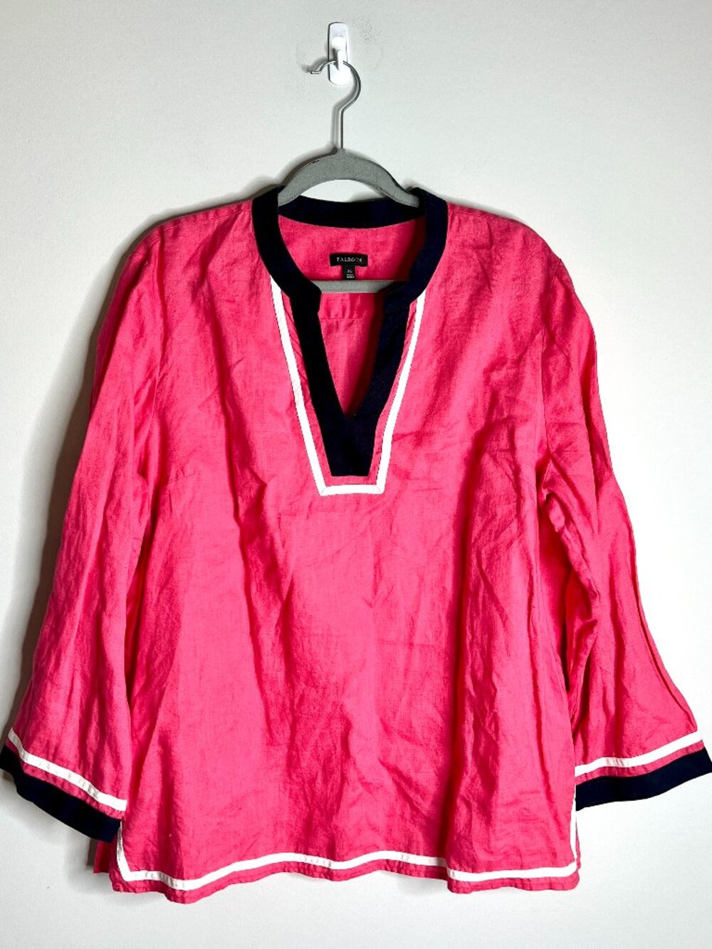 Talbots 100% Linen Notch Neck Pink Flowy Top Coastal Nautical Beachy Sz Large